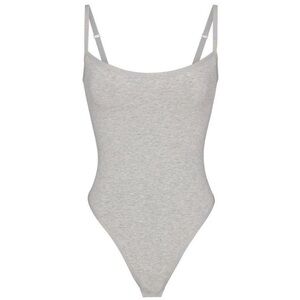 SKIMS Cotton Logo Bodysuit in Light Heather Grey